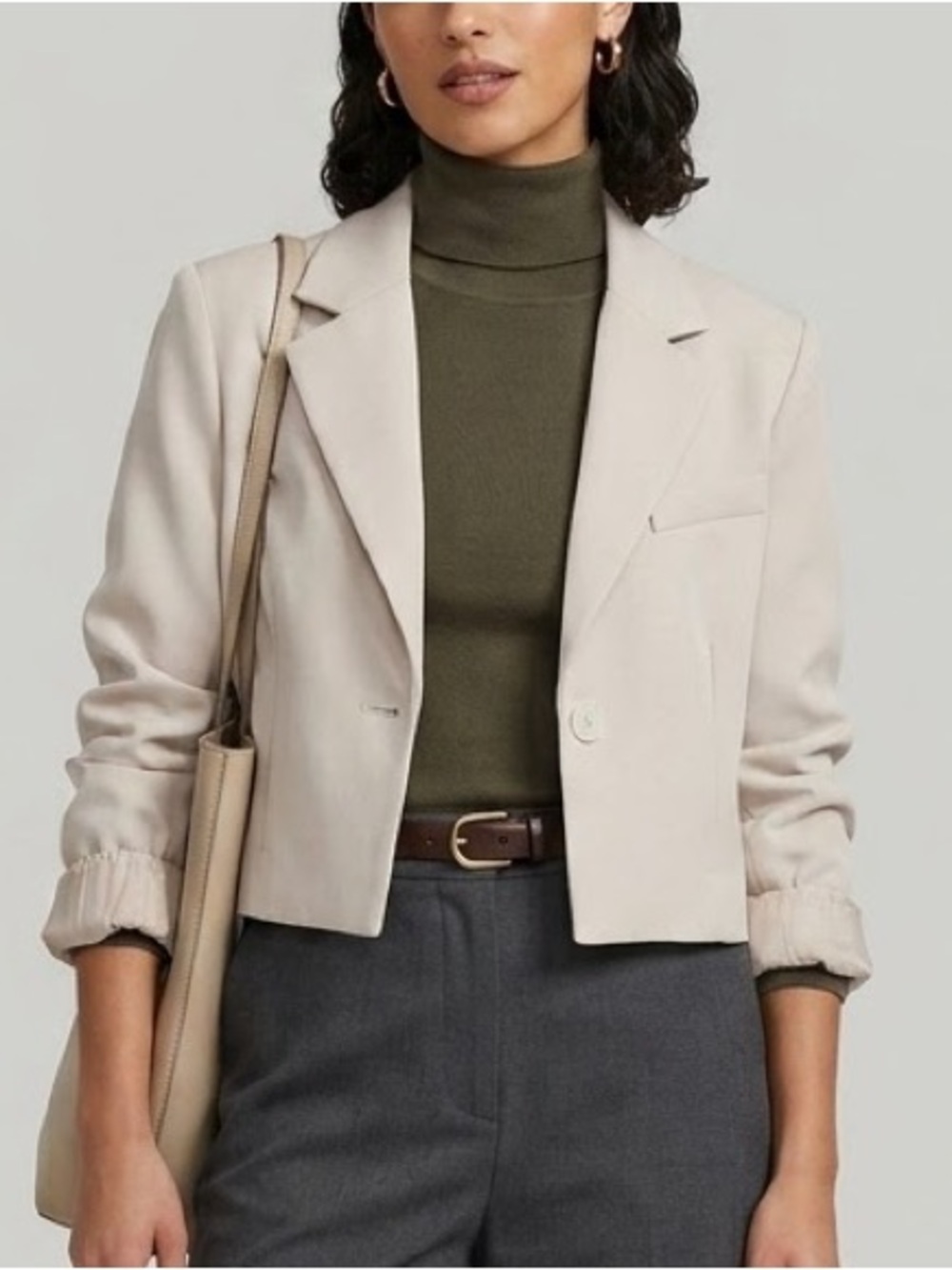 Avec Les Filles Cropped Light Beige Blazer Jacket Size XL